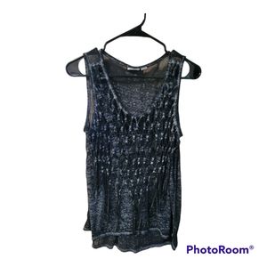 Cato black gray braided fringe sheer loose fit tank top Size medium